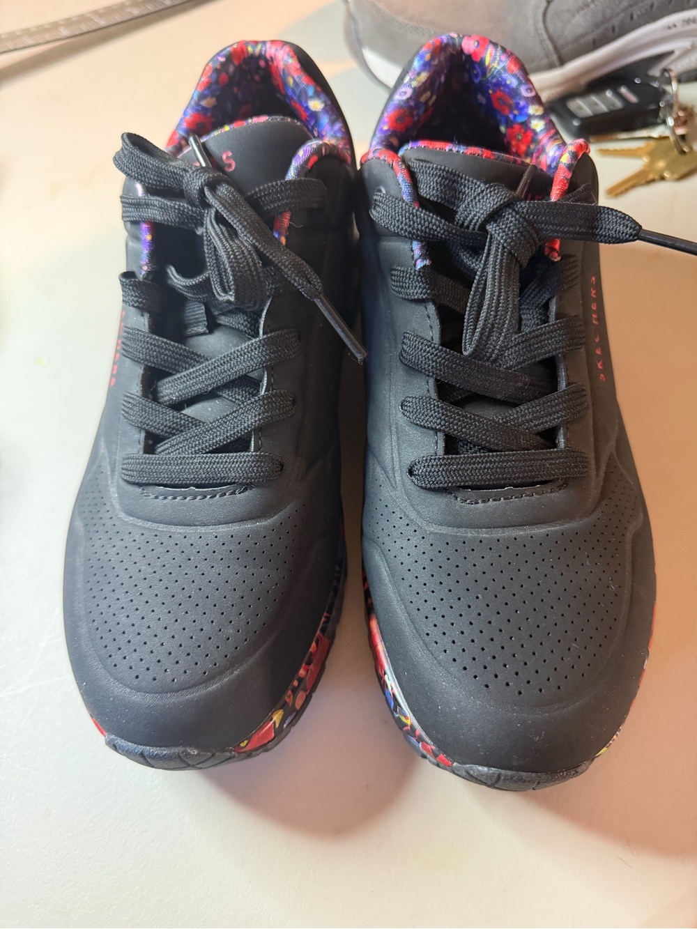 Women Black Athletic Sneakers with Floral Accent